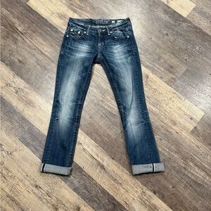 Miss Me Blue Ankle Cropped Jeans with Distressed Details. Style JD1038T2